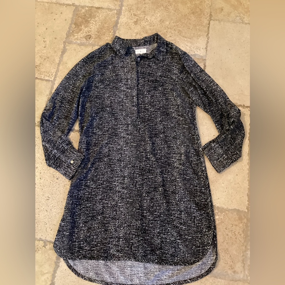 Lou & Grey Womens Med Composition space dye Gray Shirt Dress Roll Tab